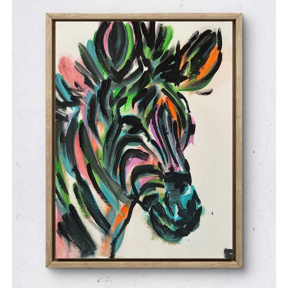 OMAN Zebra Original Painting 8x10 Canvas Neon Colorful Animal Art Expressionist
